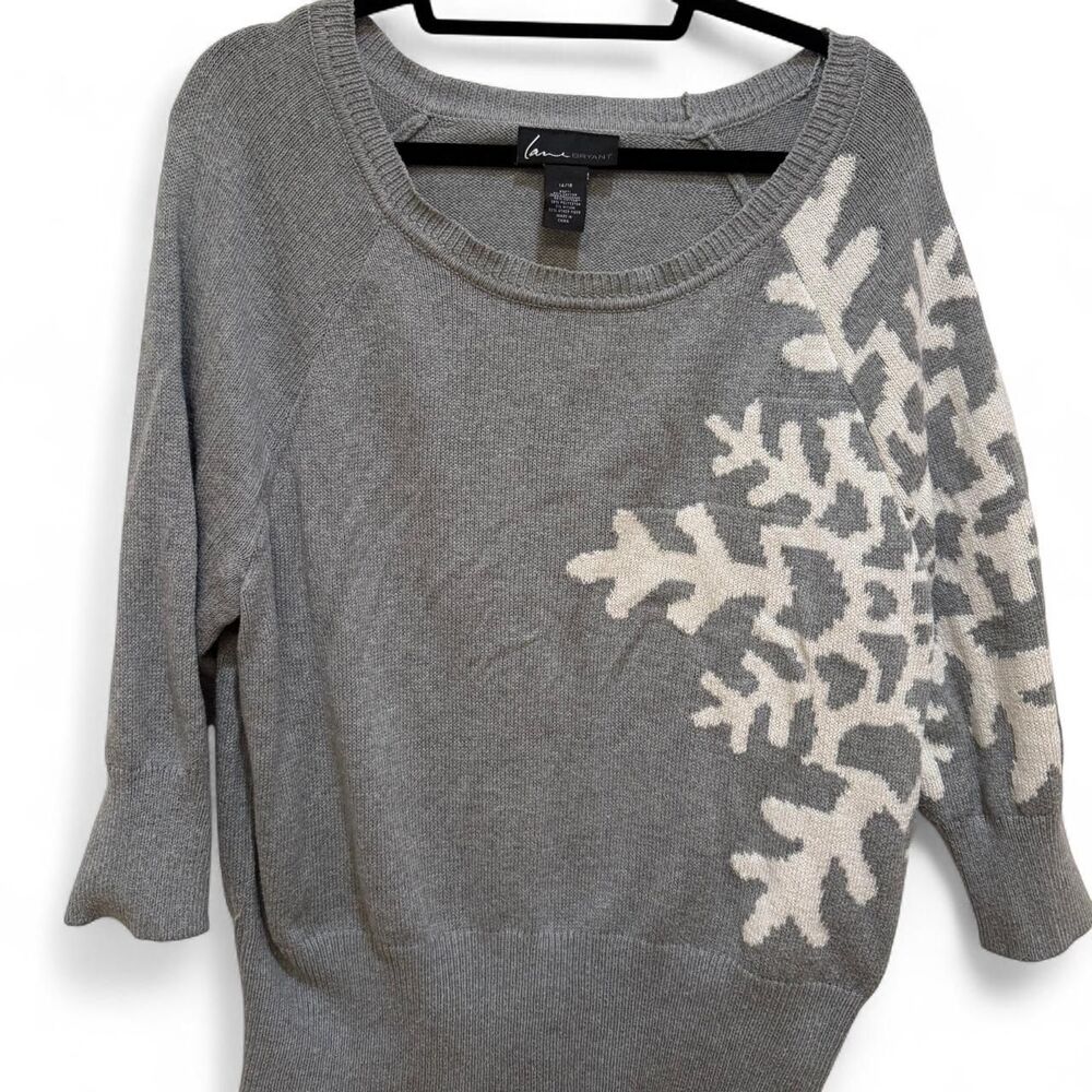 Lane Bryant Women's Grey Snowflake Print Holiday Christmas Winter Sweater